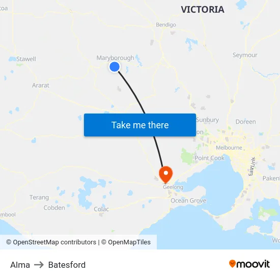 Alma to Batesford map