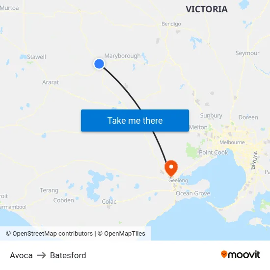 Avoca to Batesford map