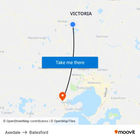 Axedale to Batesford map