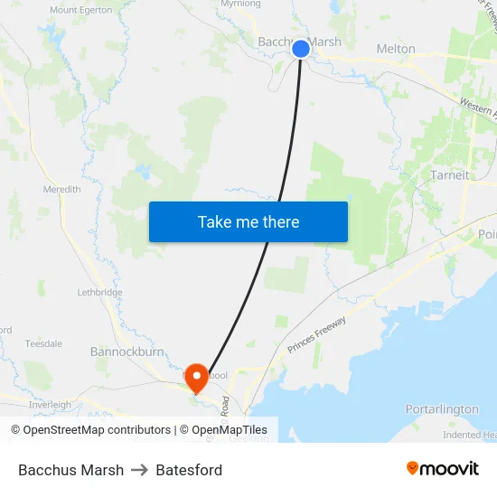 Bacchus Marsh to Batesford map