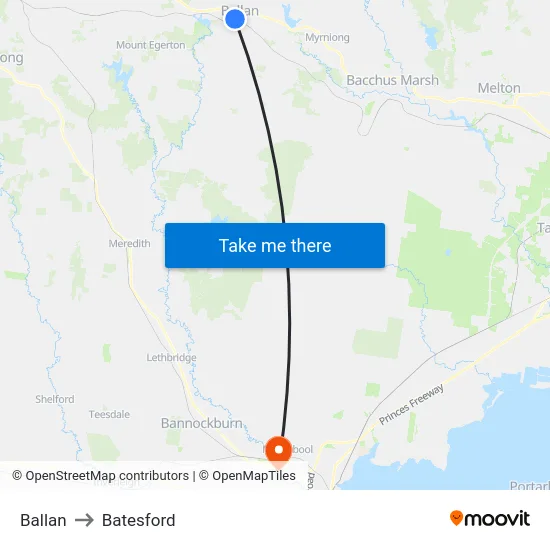Ballan to Batesford map