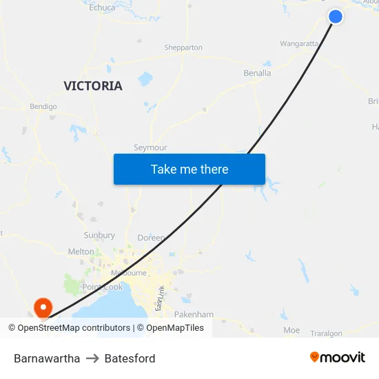 Barnawartha to Batesford map