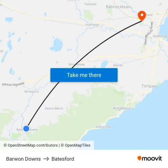 Barwon Downs to Batesford map