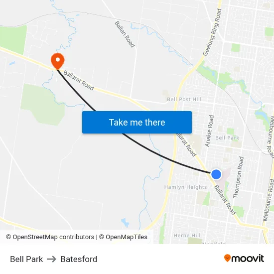 Bell Park to Batesford map