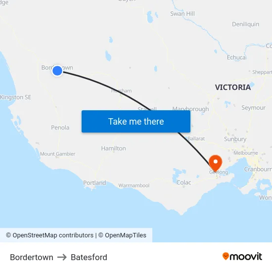 Bordertown to Batesford map