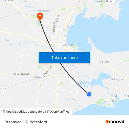 Breamlea to Batesford map