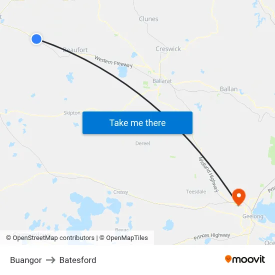Buangor to Batesford map
