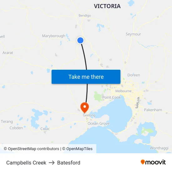 Campbells Creek to Batesford map