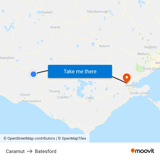 Caramut to Batesford map
