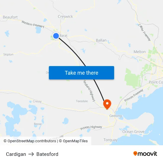 Cardigan to Batesford map