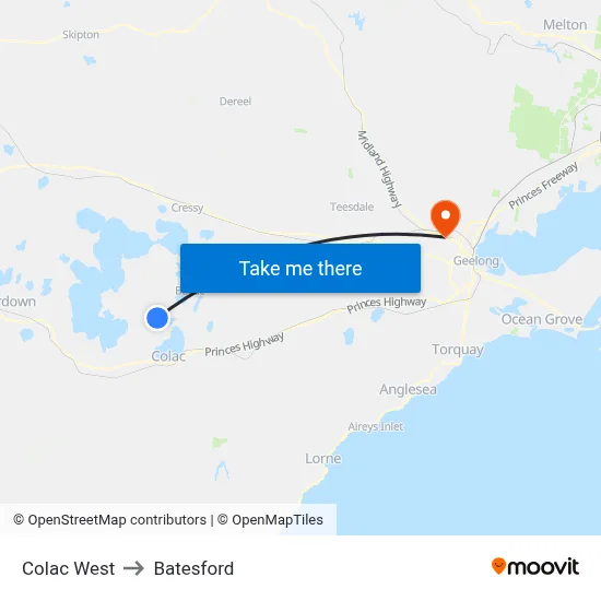 Colac West to Batesford map