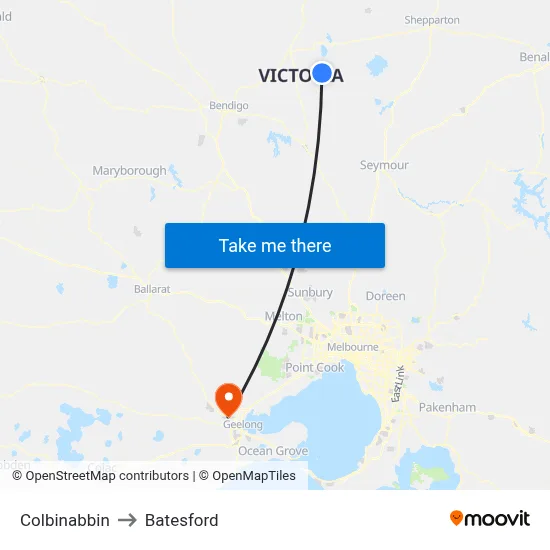 Colbinabbin to Batesford map