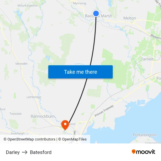 Darley to Batesford map