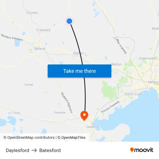 Daylesford to Batesford map