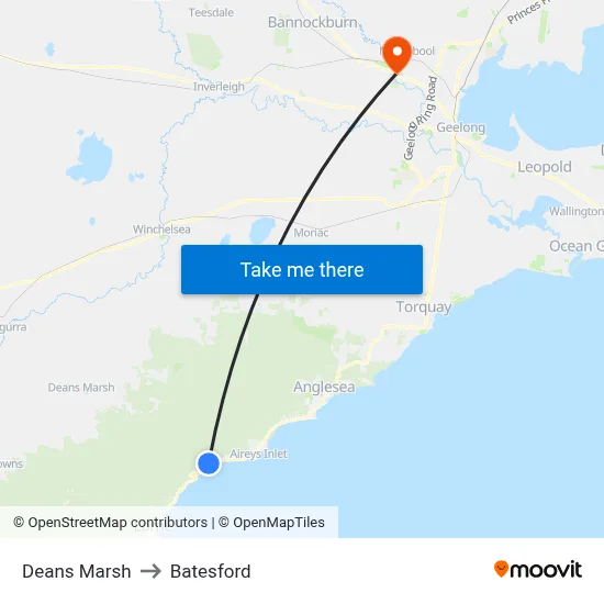 Deans Marsh to Batesford map
