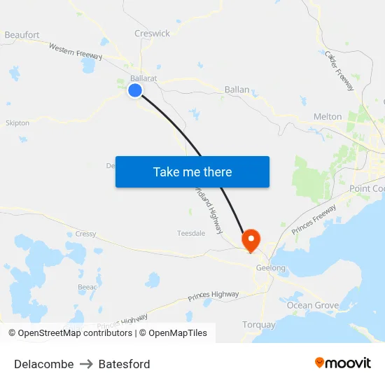 Delacombe to Batesford map