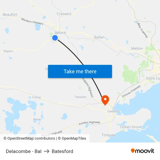 Delacombe - Bal to Batesford map