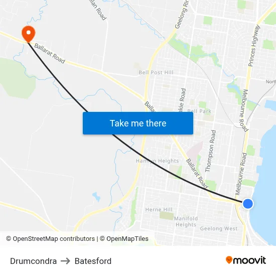 Drumcondra to Batesford map