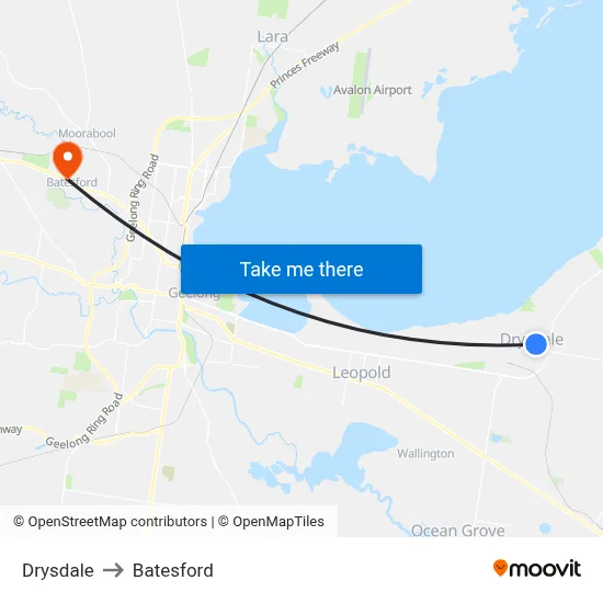Drysdale to Batesford map