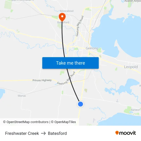 Freshwater Creek to Batesford map