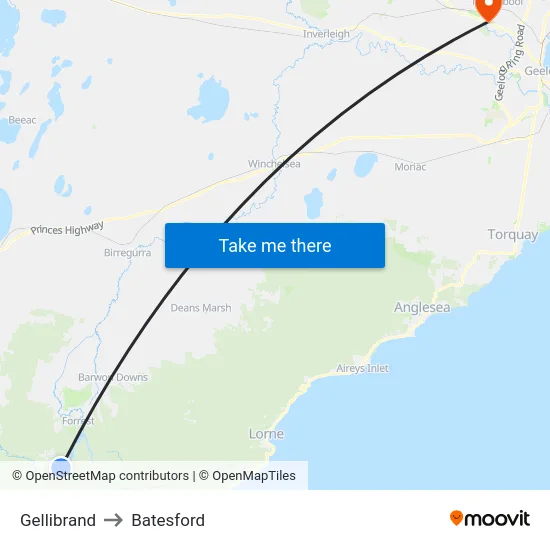 Gellibrand to Batesford map