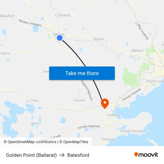 Golden Point (Ballarat) to Batesford map