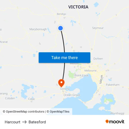 Harcourt to Batesford map