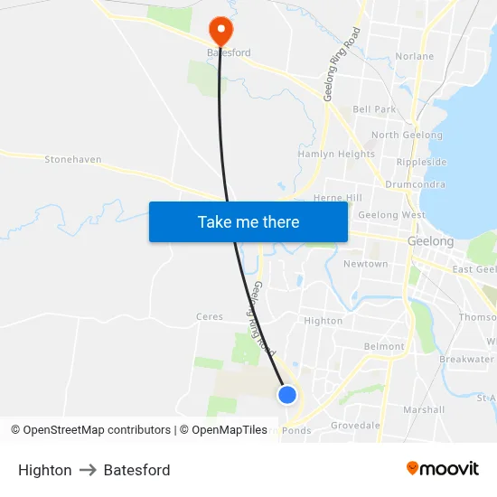 Highton to Batesford map