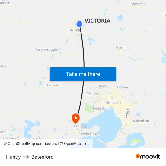 Huntly to Batesford map