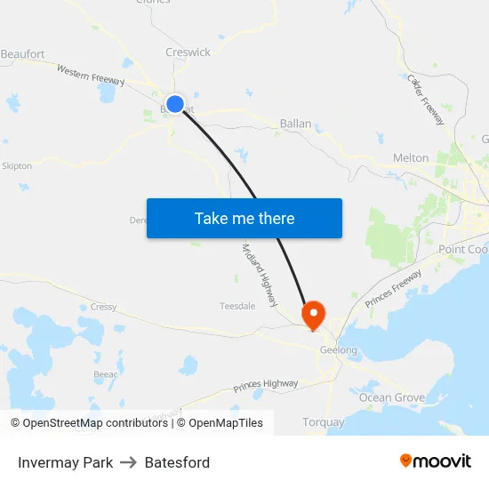 Invermay Park to Batesford map