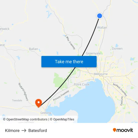 Kilmore to Batesford map