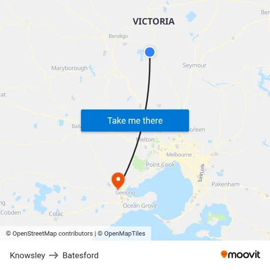 Knowsley to Batesford map