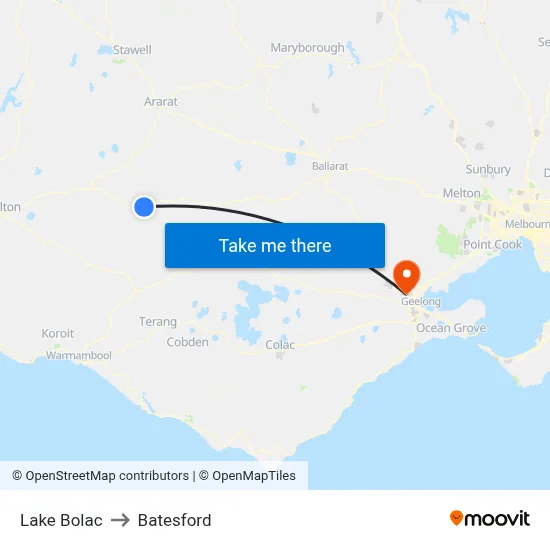 Lake Bolac to Batesford map