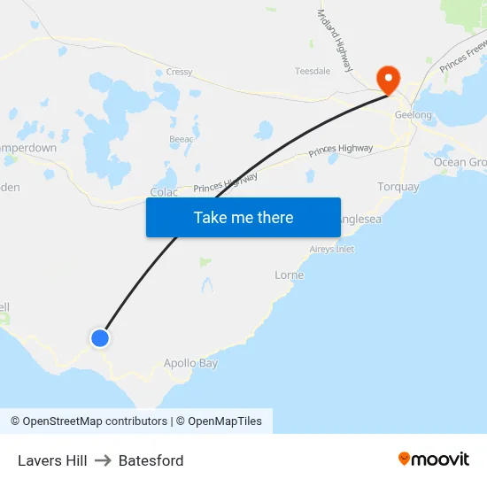 Lavers Hill to Batesford map