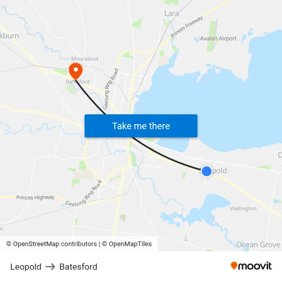 Leopold to Batesford map