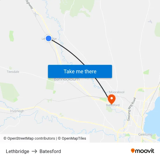 Lethbridge to Batesford map