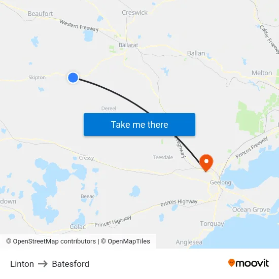 Linton to Batesford map