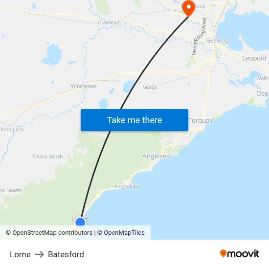 Lorne to Batesford map