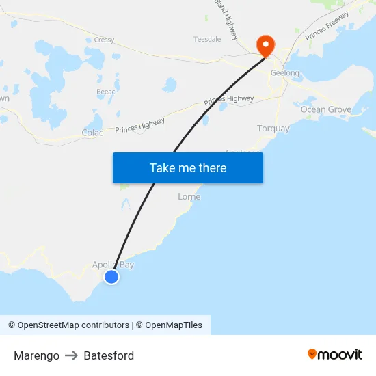 Marengo to Batesford map