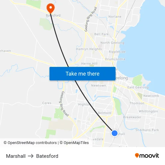Marshall to Batesford map