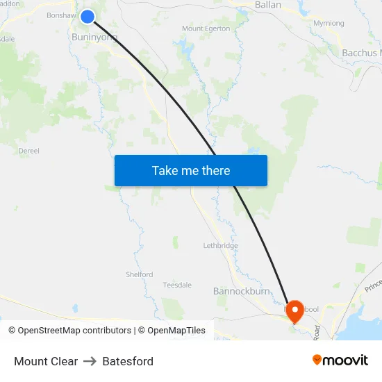 Mount Clear to Batesford map