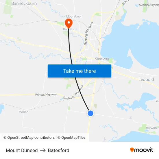 Mount Duneed to Batesford map