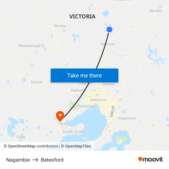 Nagambie to Batesford map