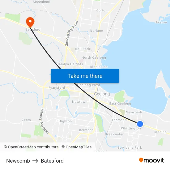 Newcomb to Batesford map