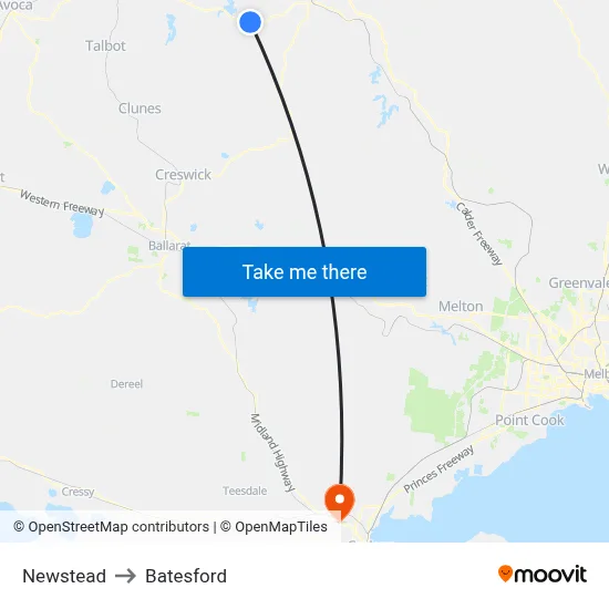Newstead to Batesford map