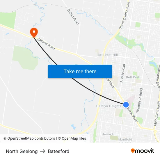 North Geelong to Batesford map