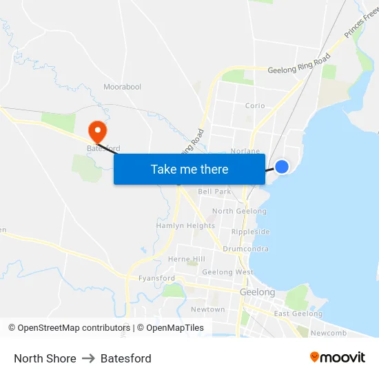 North Shore to Batesford map