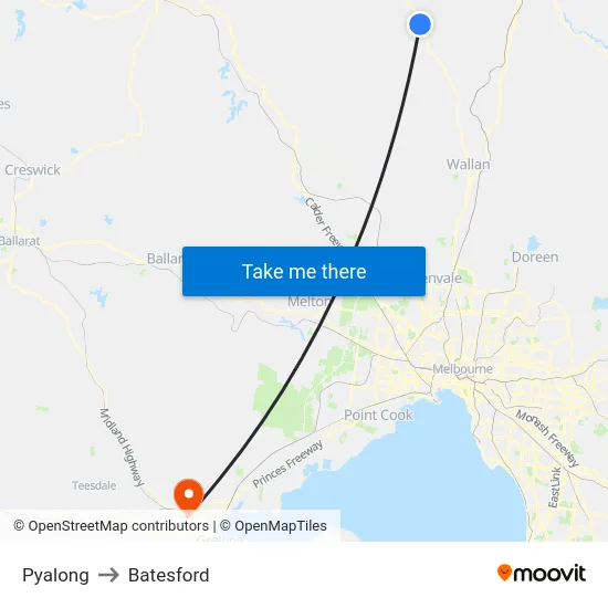 Pyalong to Batesford map