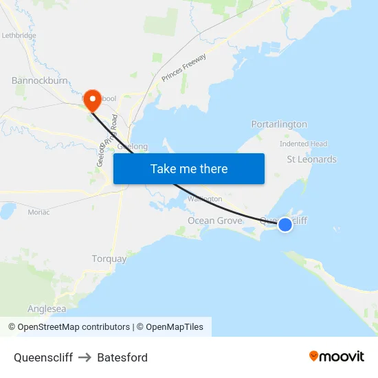 Queenscliff to Batesford map