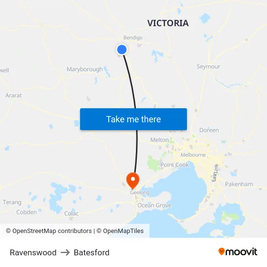Ravenswood to Batesford map